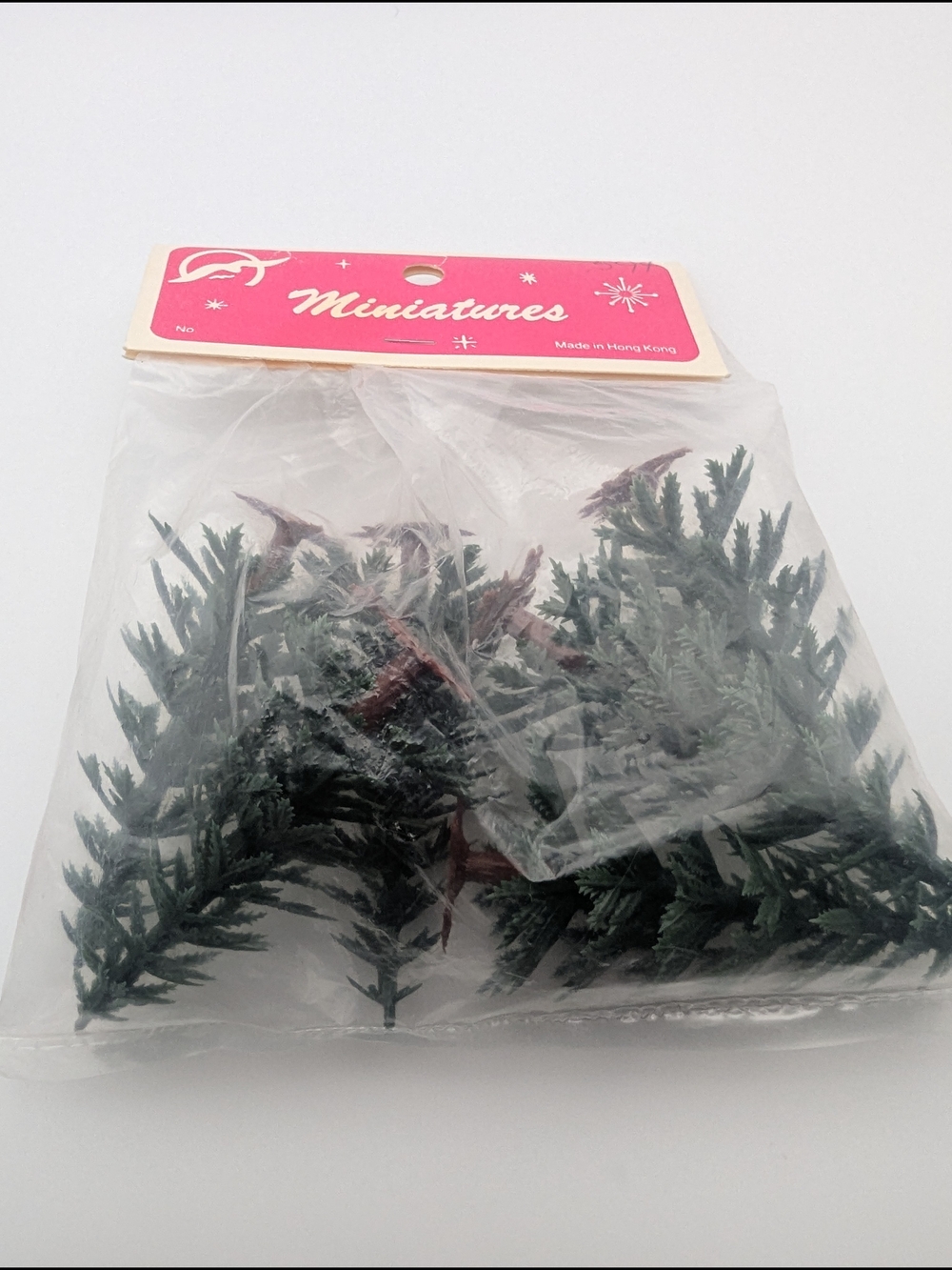 1980s Pink Tag Miniature Pine Sprigs for Party & Craft Decor - Green